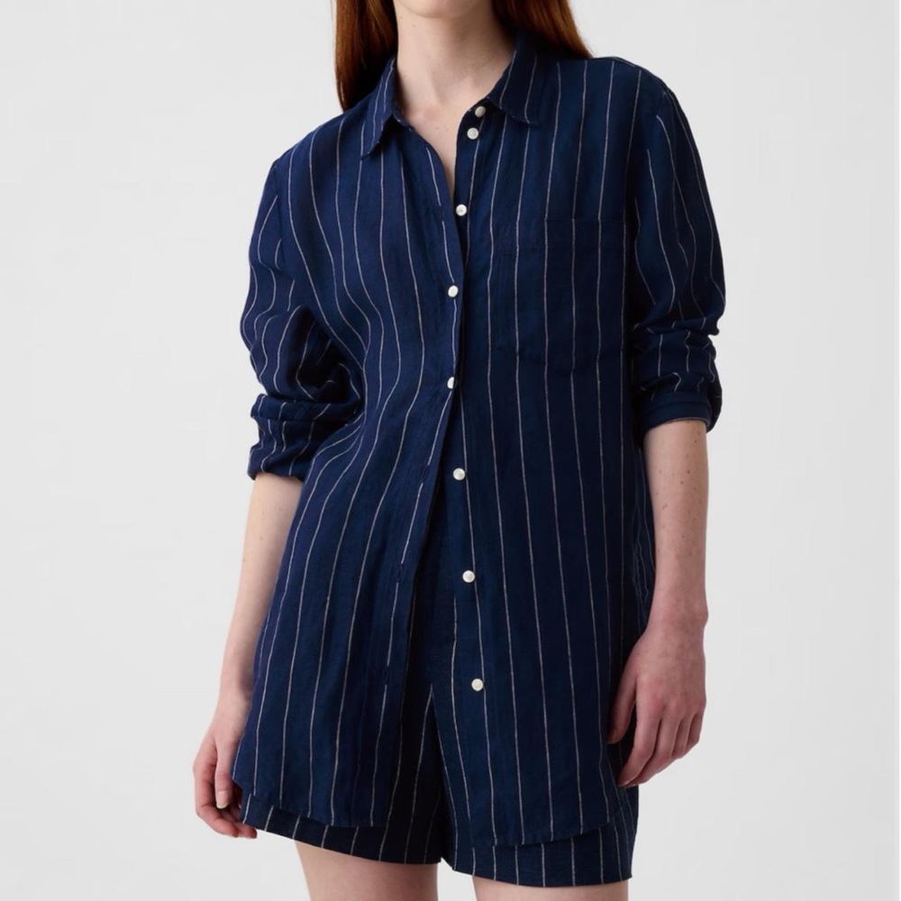 GAP | 100% LINEN PINSTRIPE SHIRT 💙🤍💫